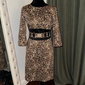 Bessini Leporad Print Dress with Black Belt. Size 3 = about a 6.
